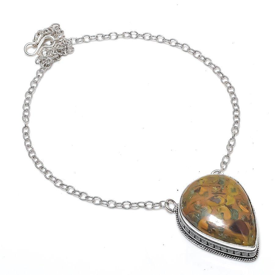 Fruit Jasper Gemstone 925 Sterling Silver Jewelry Necklace 18"