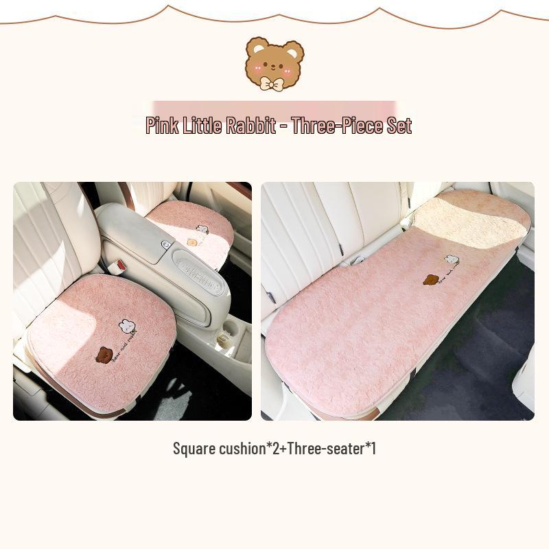 Winter Plush Car Seat Cushion - Cartoon Bear & Rabbit Design