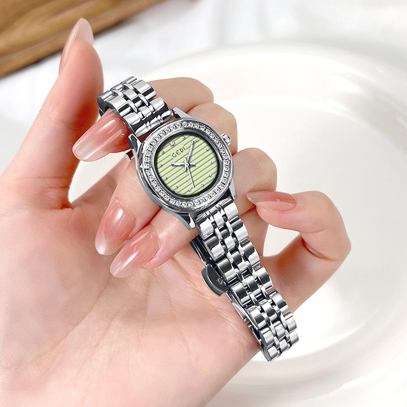 Fashion Women'S Diamond-Encrusted Quartz Steel Belt Watch Light Luxury High-End Sense Versatile Temperament Waterproof Watch