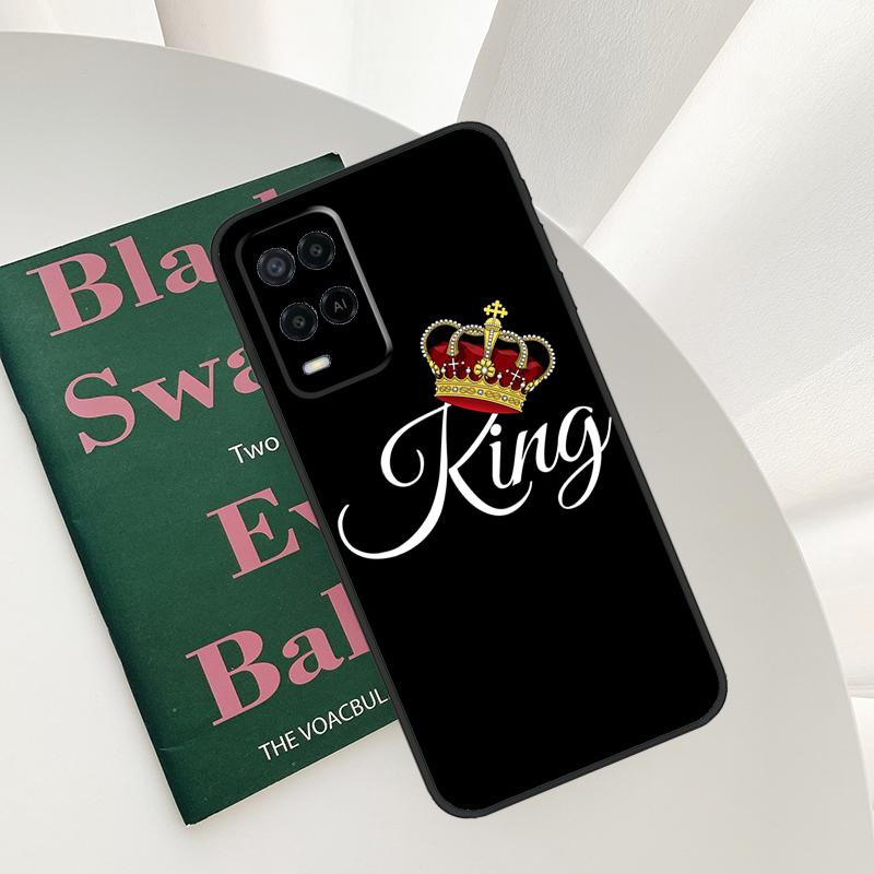 Crown QUEEN & KING Couples Case For Oppo A96 A76 A16 A15 A17 A52 A72 A54S A57S A58 A78 A98 A57 A77 A54 A74 A94 Cover