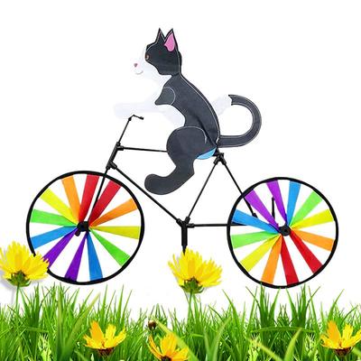 Animal Riding Bike Windmill Innovative Cartoon Cat Dog Wind Spinner Yard Art Decoration Garden Ornament for Yard  Lawn
