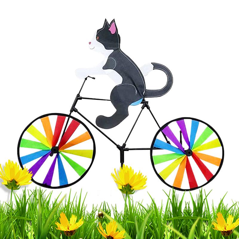 Animal Riding Bike Windmill Innovative Cartoon Cat Dog Wind Spinner Yard Art Decoration Garden Ornament for Yard Lawn