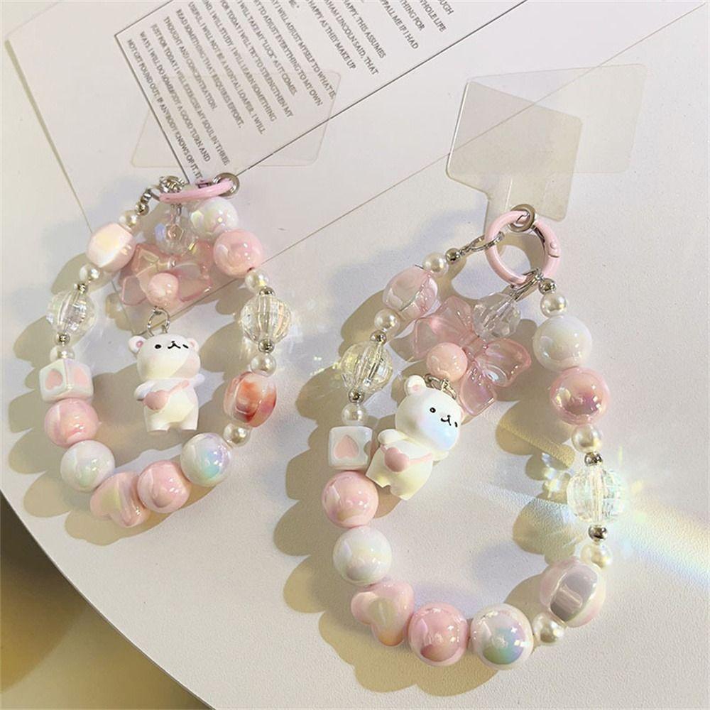 Cartoon Bear Beads Phone Chain Short Style Cellphone Strap Mobile Phone Lanyard  Phone Charm