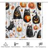Halloween-Themed Shower Curtain Featuring Black Cats, Pumpkins, Ghosts, And Bats Perfect For A Spooky Bathroom Decor!