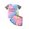 Girls' Summer Tie-Dye Leopard Print Patchwork Two-Piece Outfit