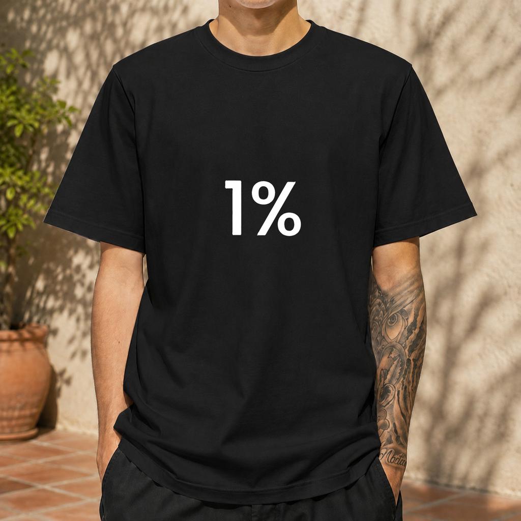 2026 New Pure Cotton Tshirt With One Percent Minimalist Text Print Casual Crew Neck Short Sleeves