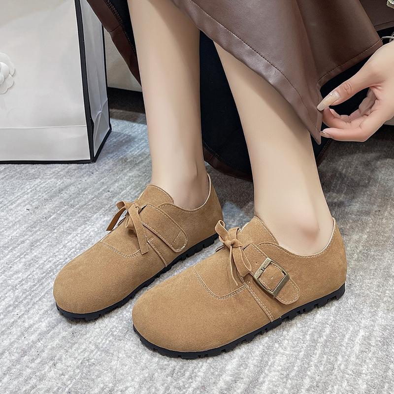 Fashion Size 35-40 Autumn New Women's Suede Flat Shoes Soft Sole Slip-on Womens Casual Walking Shoes Versatile Breathable Women's Shoes