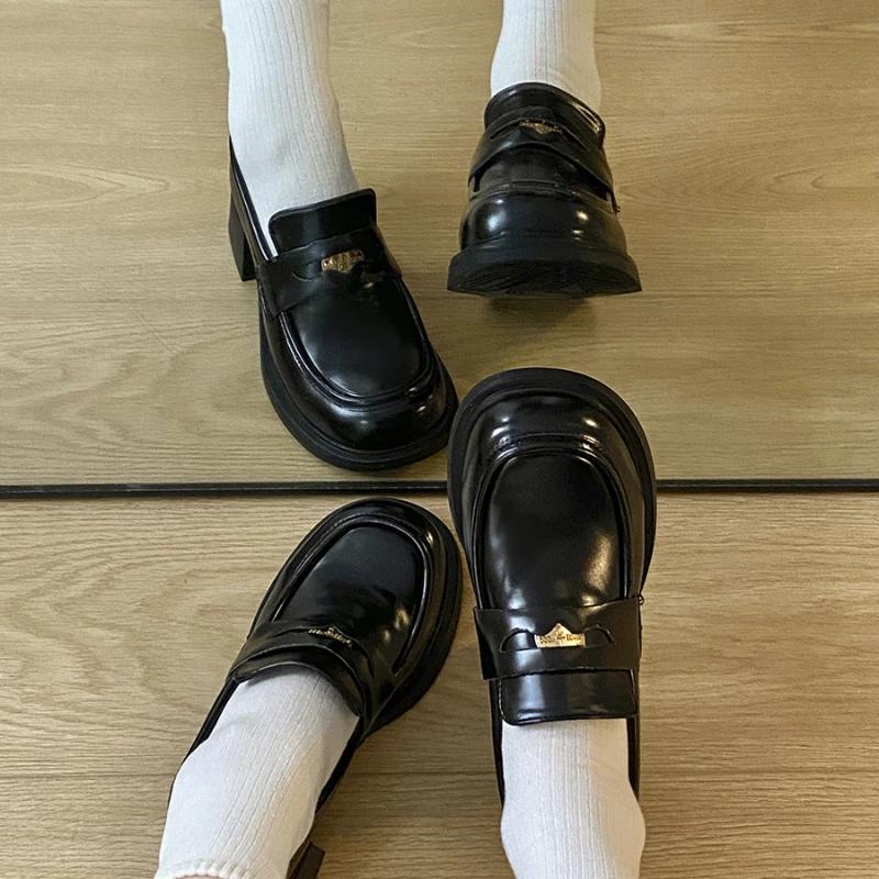 Fashion 2025 Spring Autumn Women's Loafers Retro Fashion Brown Height Increasing Anti Slip Pumps British Banquet Matching High Heels