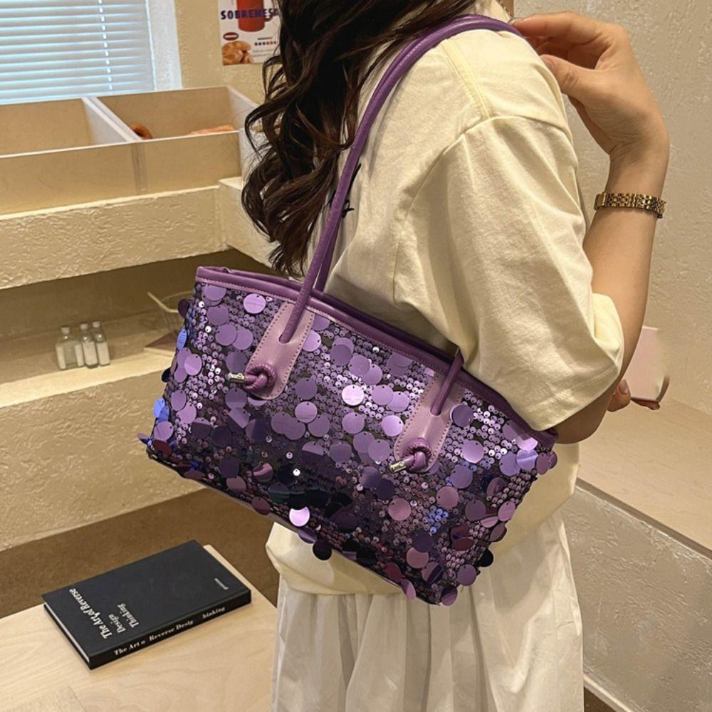 Fashion Shiny Sequin Tote Bag Fashion Sequined Glitter Shoulder Bag Large Underarm Bag Blingbling Handbag Shopping