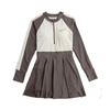 Swimsuit Women Long Sleeve One Piece Patchwork Monokini Push Up Korean Style Bathing Suit Swim Dress Zipper Uv Protection