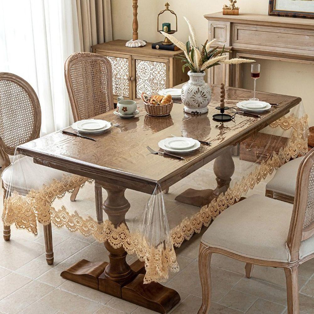 Waterproof PVC Tablecloth Oil Proof European Style Dining Table Cover Rectangular/Square Transparent Table Runner Party
