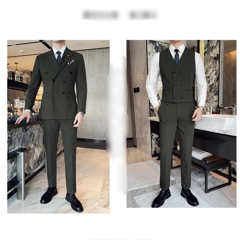 Herren Langarm Schleifenhals Zweireiher Anzug, High-End Business Casual einfarbiger Anzug