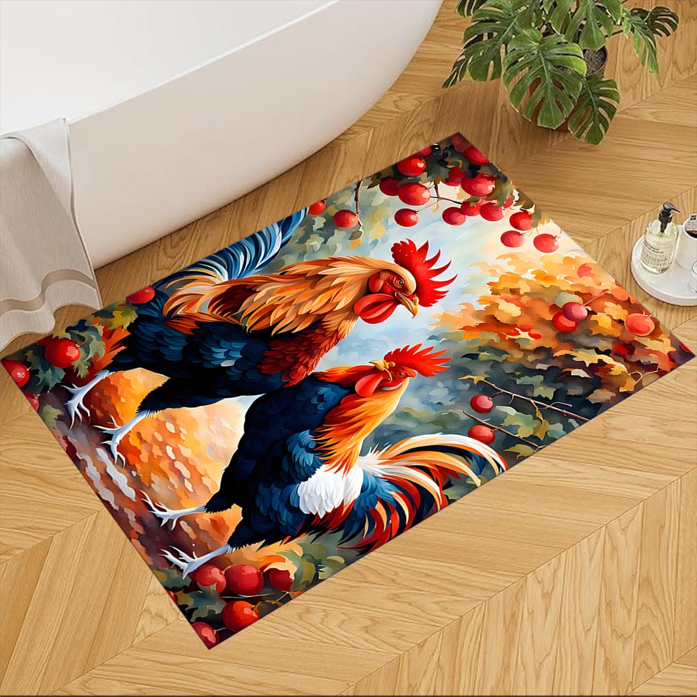 Chickens By The Wooden Fence Non-Slip Home Carpet Design for Office Decor Living Room Gift