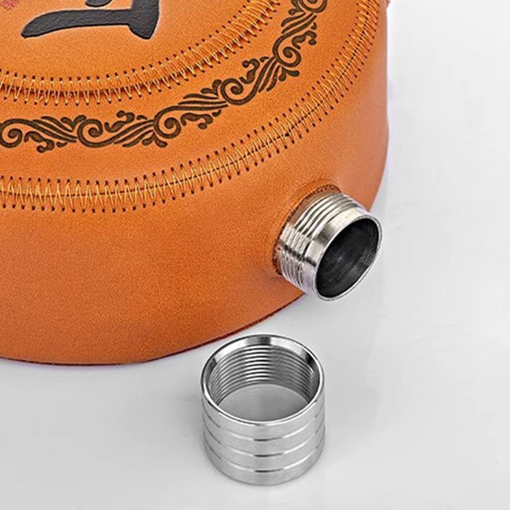 42oz, Mongolian Nomadic Style Hip Flask, 304 Stainless Steel Liquor Bottle, Outdoor Portable Small Flagon with Wineglass Funnel