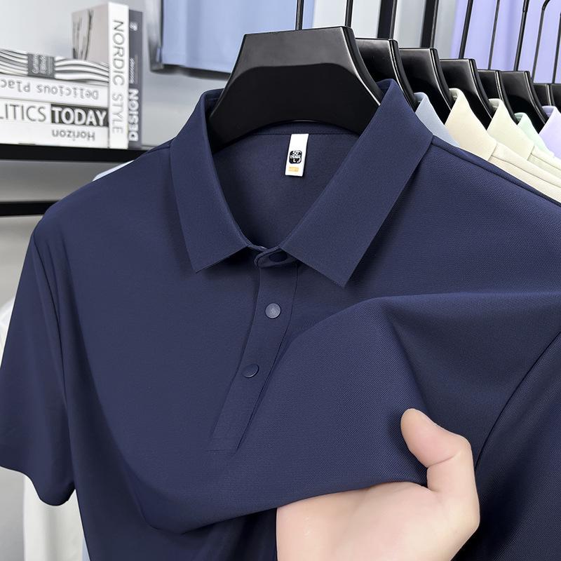 Men's Summer 2026 Seamless Lapel Polo: Mid-aged Casual Solid Color Short Sleeve T-shirt