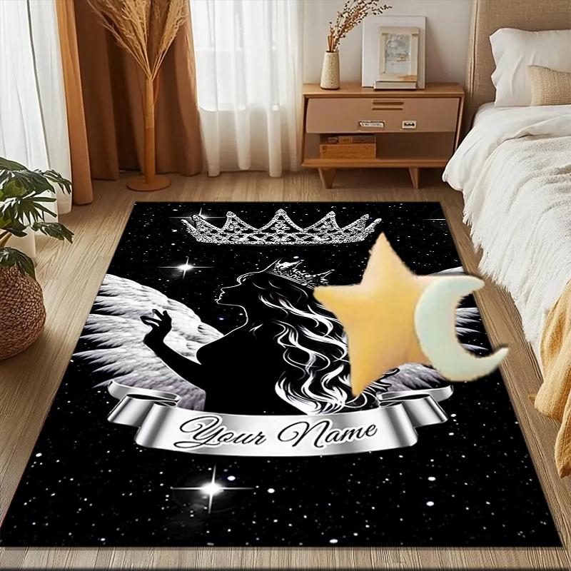 1PC Custom Name "Royal Angelic Crown" Theme Floor Mat Ideal for Living Room, Game Rooms, Office, Bedroom, Floor Mat Playful Design