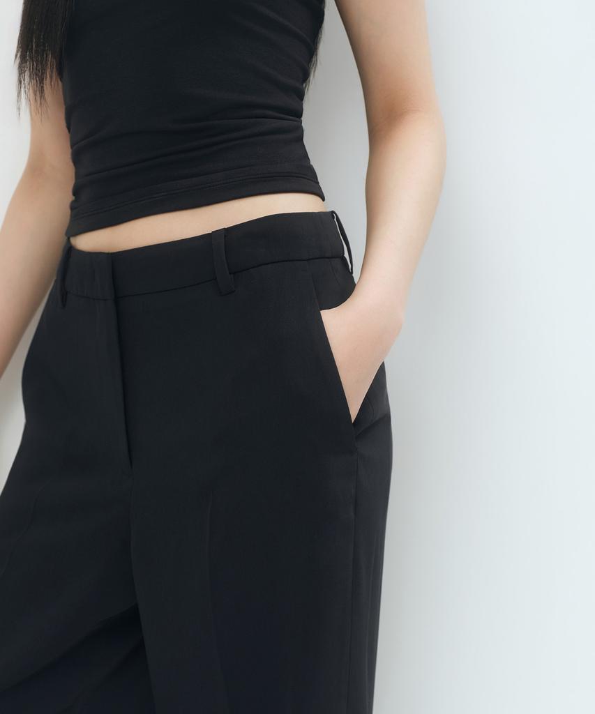 MUSINSA STANDARD WOMAN Women'S Fluid Low Waist Wide Slacks [Black]