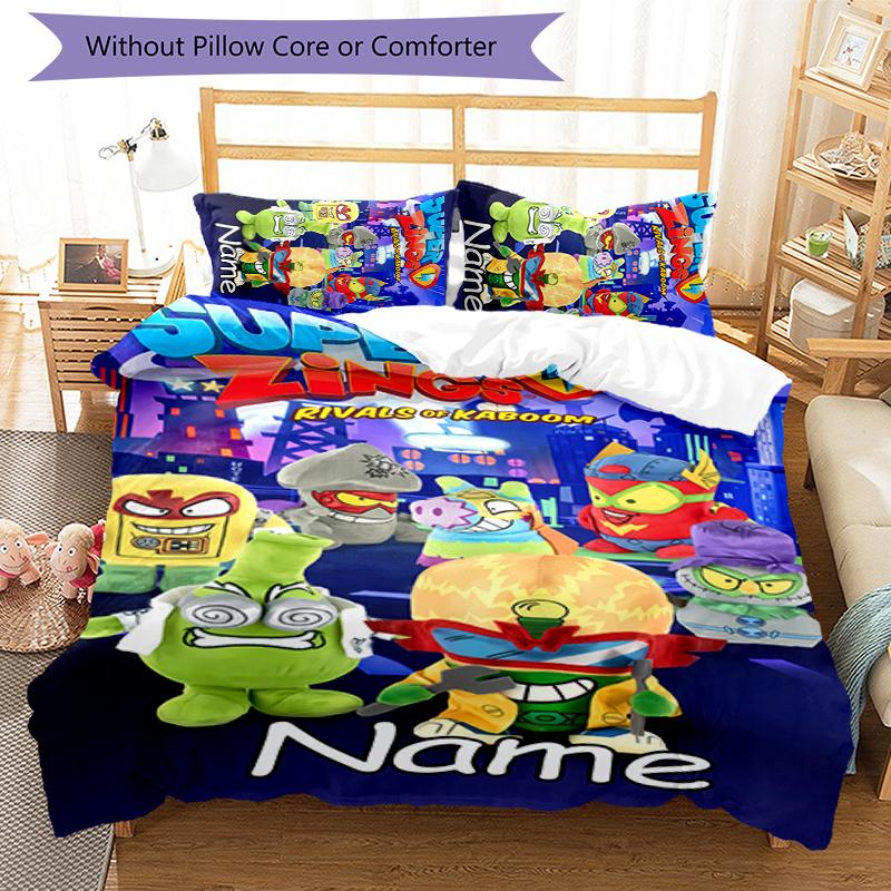 3pcs Custom Name SuperZings Bedding Set Duvet Cover Closure Includes 1 Duvet Cover & 2 Pillowcases for All Seasons Bedroom Decor