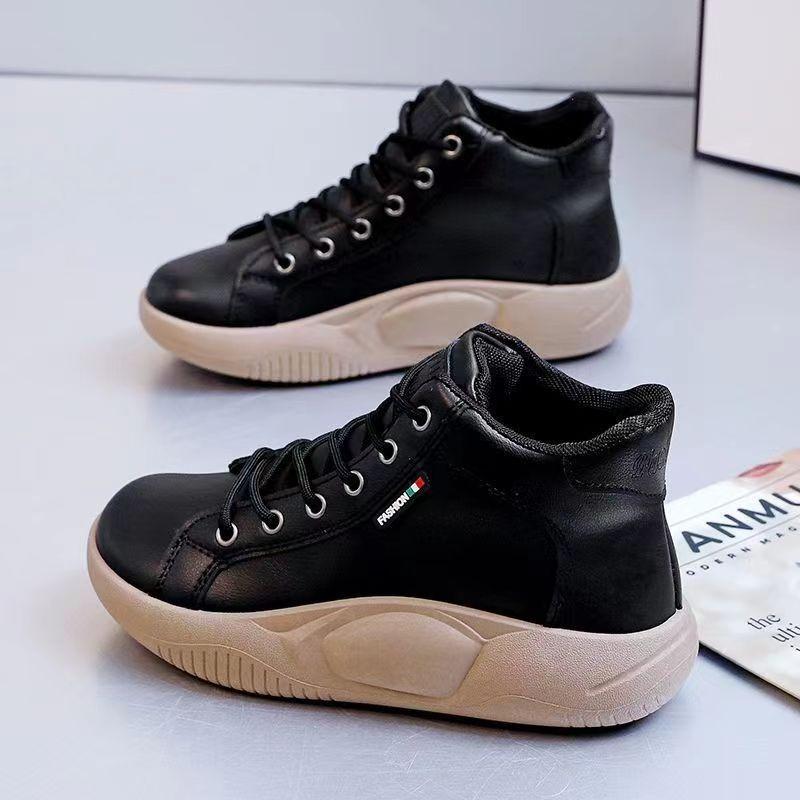 

High-top shoes women s autumn new leather surface versatile sports little white shoes platform Martin boots short boots children 35