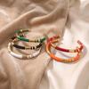 Chunky Enamel Bamboo Bracelet for Women Colorful Design Open Bangle Gold Color Stainless Steel Banquet Aesthetics Jewelry Gifts