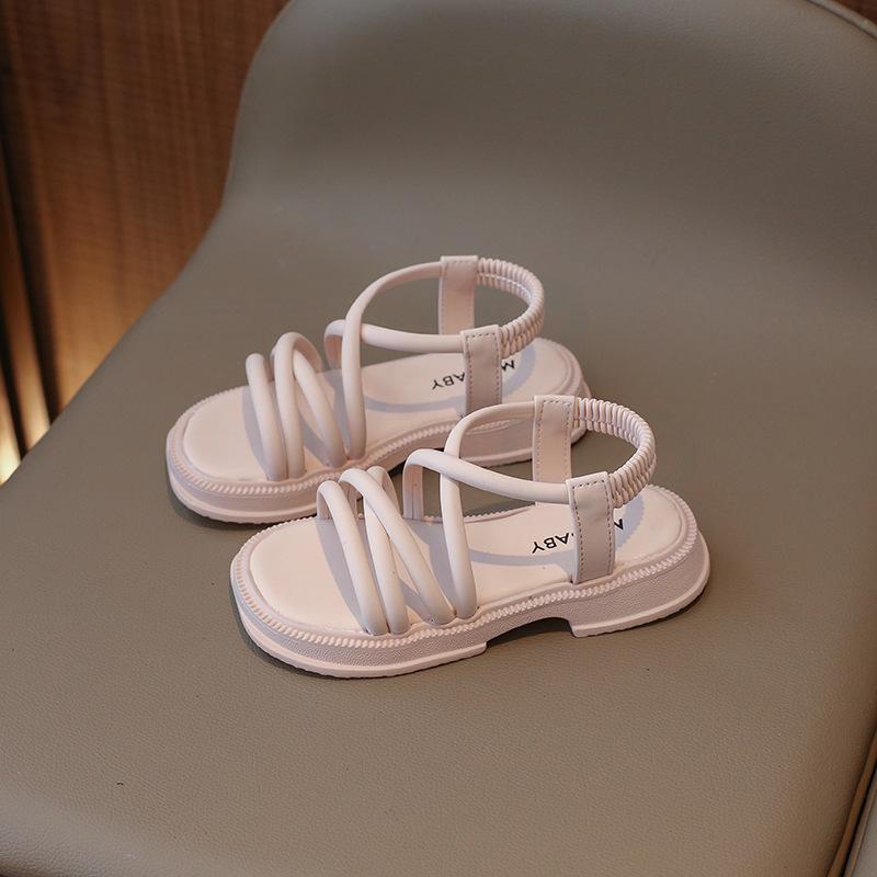 Summer Girls Beach Shoes Versatile Soft Solid Color Non-slip Children Fashion Casual Sandals PU Open-toe Slip-on Breatheable PU