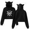 Icrimax Print Cat Ear Hoodie Women Long Sleeve Cropped Sweatshirts Female Casual Streetwear Crop Tops