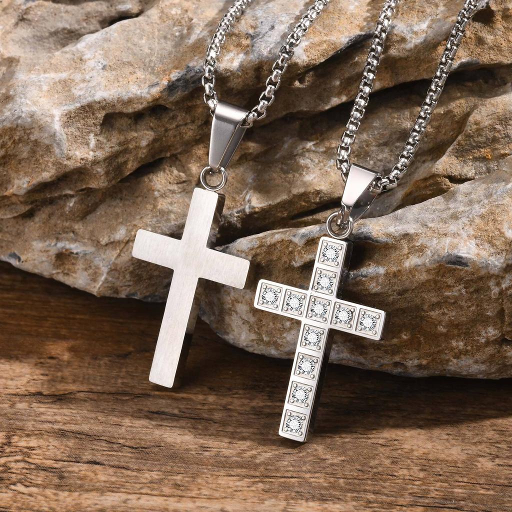 Vnox Faith Cross Pendant Necklaces for Men Women, Car Rear Mirror Decor Cross, Prayer Christian Necklaces Collar