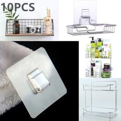 10Pcs Wall Adhesive Hooks Transparent Wire Shelf Rack Hook Wall Mount Free Punch Kitchen Bathroom Non Trace Stickers Holder