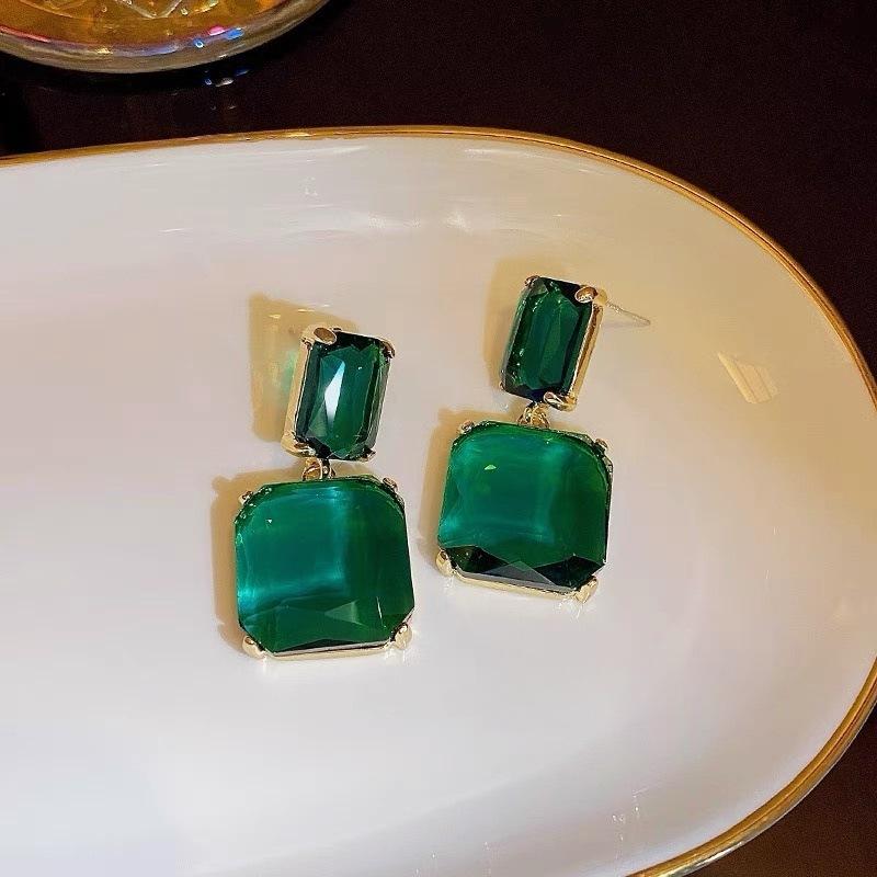 French Fashion Asymmetrical Square Ice Cube Texture Earrings, Earrings Contrasting Color Transparent Three-dimensional Studs, High-end Earrings