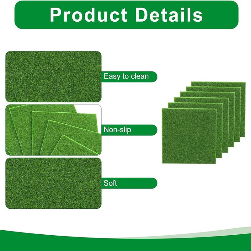 4/6Pcs Fake Grass Sheets 15x15cm Fake Grass Mat Set Miniature Artificial Model Grass Miniature Garden and Dollhouse Decoration