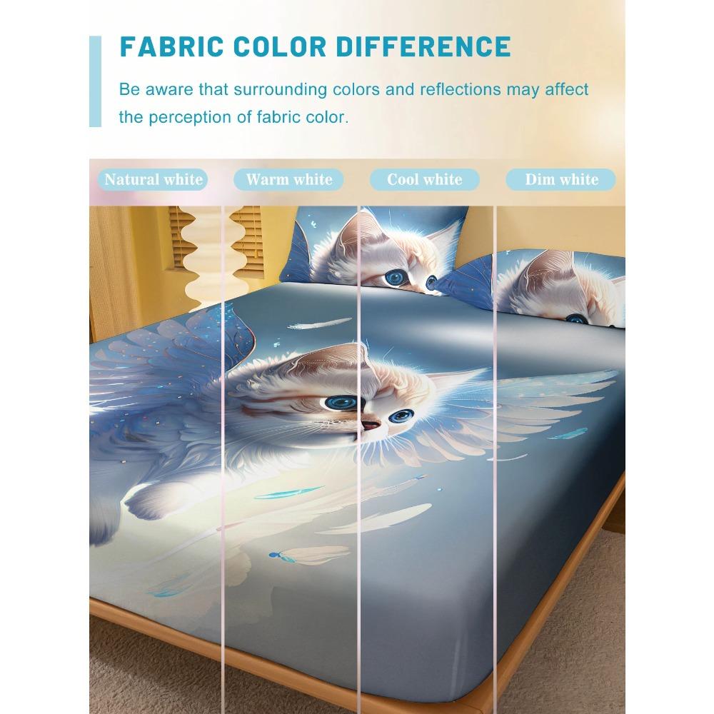 1 Cartoon Cute Animal Cat Digital Printed Frosted Fitted Sheet,bedroom Printed Bed Cover,bedding(No Pillowcase)