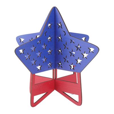 2 Stück Unabhängigkeitstag Holzsternblöcke Patriotische stehende Dekoration 4. Juli Tischornament