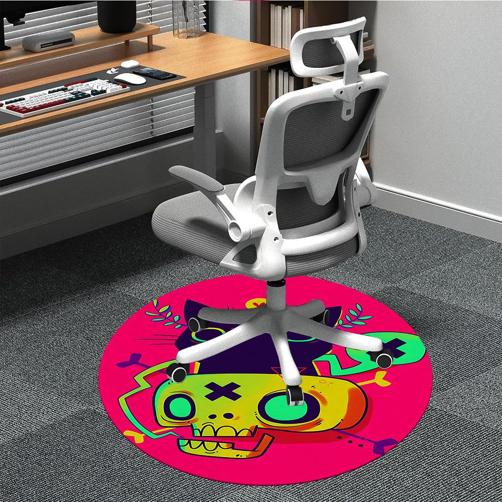 1pc Cat Skull Office Round Area Rug, Under Office Chairs Bedroom Living Room Home Decor, Room Deco