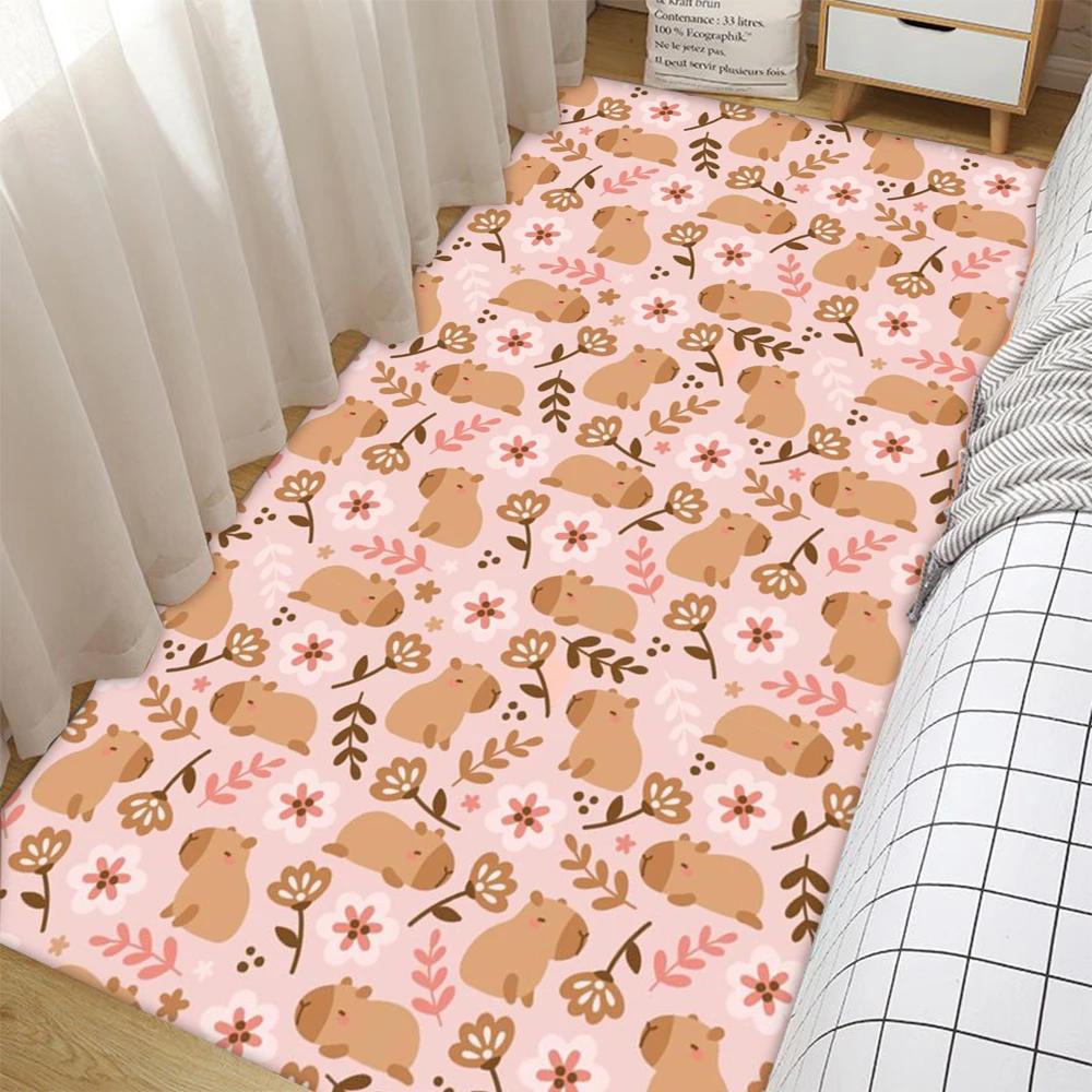 Kawaii Cartoon Capybara Design Carpet NonSlip Rug for Living Room Bedroom Home Decor Area Rug Floor  Mat Sofa Table Mat