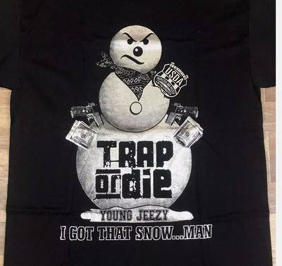 Maglietta Vintage Young Jeezy Da Snowman Trap or Die Uomo Nero Tutte le Taglie