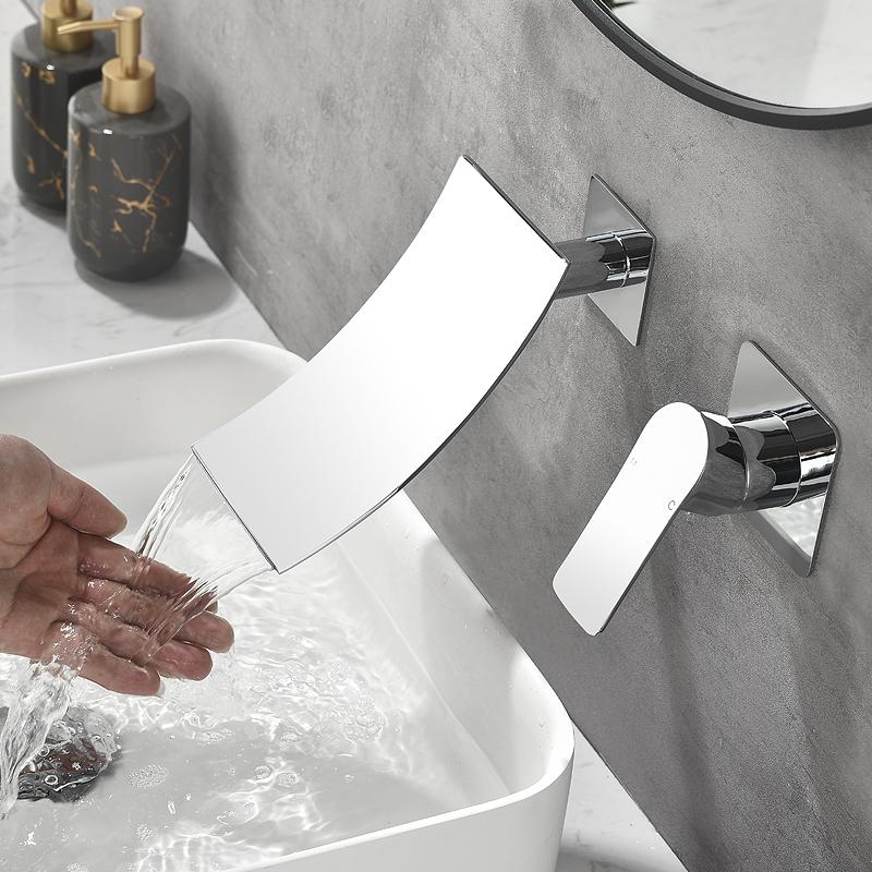 Chrome Bathroom Waterfall Bathtub Faucet Brass Hidden Installation Basin Faucet Wall Mounted Single Handle Mixer Tub Tap