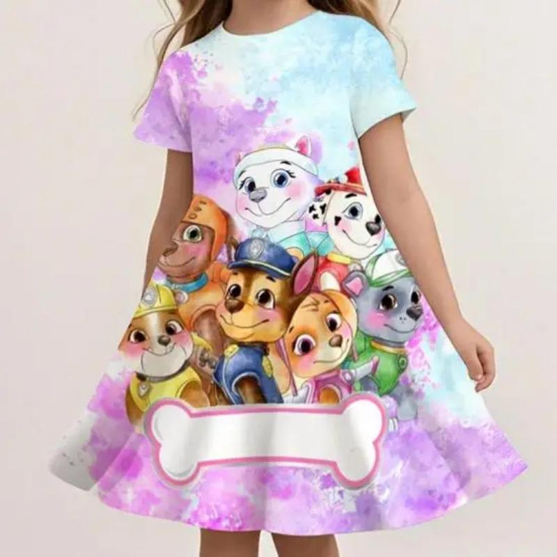 Cute Cartoon Paw Patrol Dress For Girls Summer Casual Beach Sundress Soft Lightweight Breathable