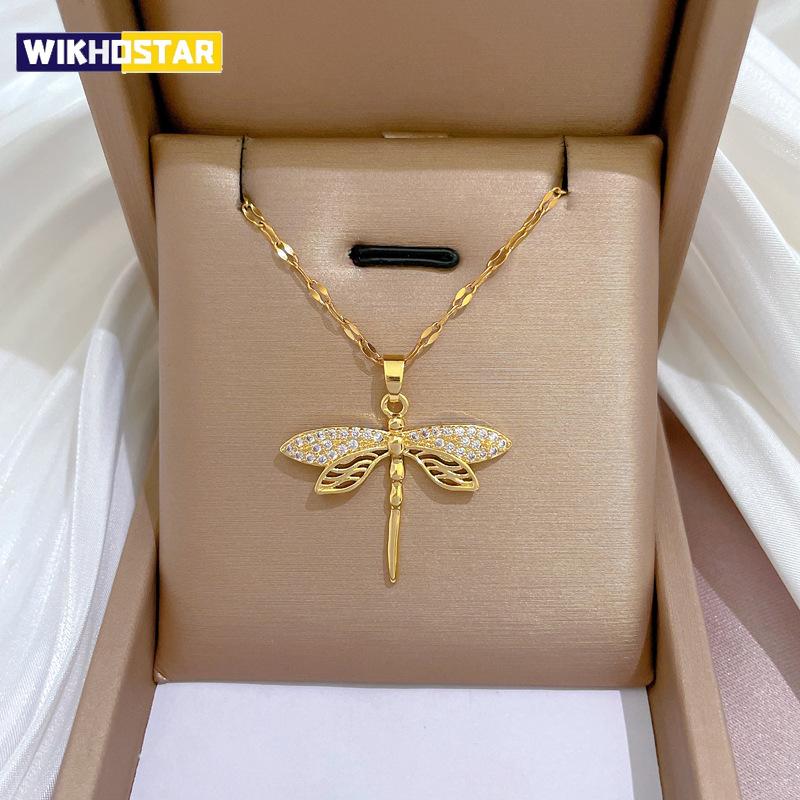 Colar com pingente de libélula de personalidade em aço inoxidável 316L para mulheres, corrente de clavícula, joias para festa, presentes