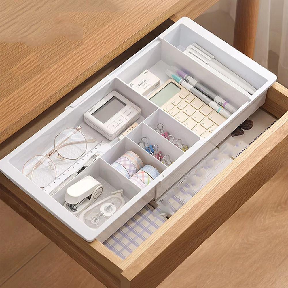 Adjustable Telescopic Drawer Storage Container Plastic Retractable Telescopic Box  Desktop Storage