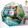 1pc Love Owls On Branch Automatic Folding Umbrella with Cute Owl & Heart Design, 8-Rib Compact Travel Umbrella, Portable Windp