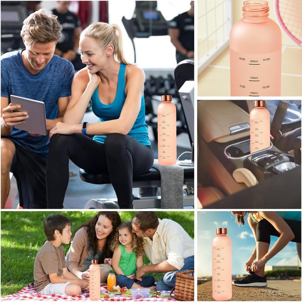 TSQIBU 1 Liter Tritan Water Bottle, 1000ml, with Time Marker, Water Level Indicator, BPA-Free, Large Capacity, for Outdoor Sports, Tritan Material,