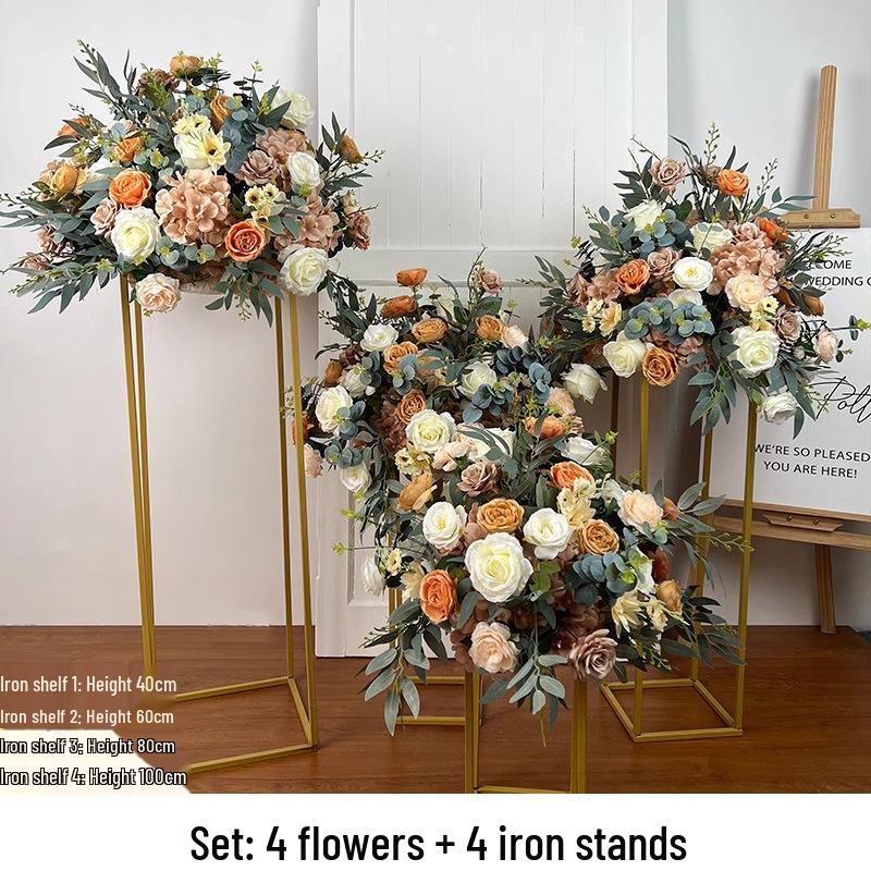 Artificial Flower Column Wedding Decorations with Car Delivery Ceremony and Roman Style Welcome Board