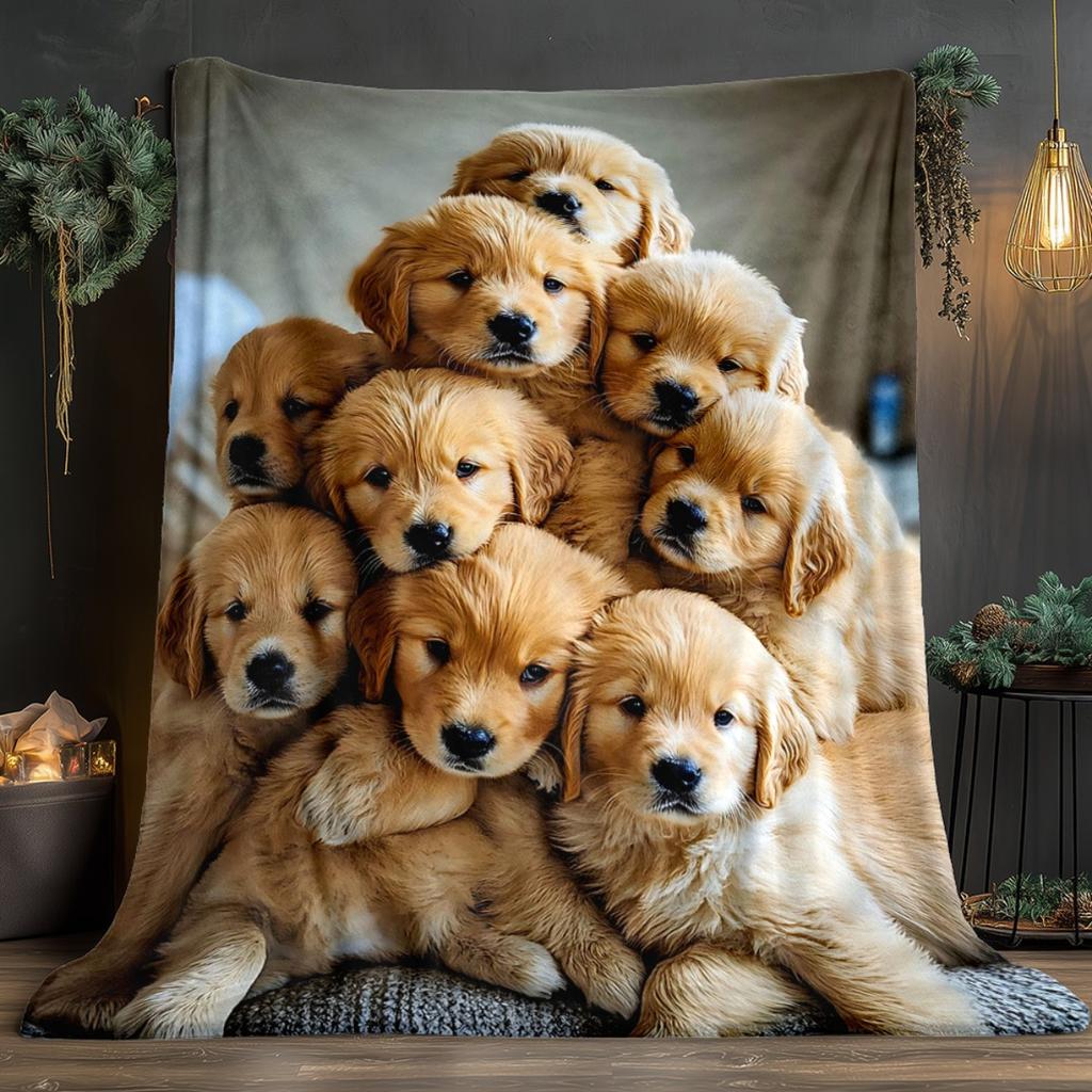 One piece portable blanket with multiple small dog patterns - lightweight sofa blanket suitable for travel, camping, living room