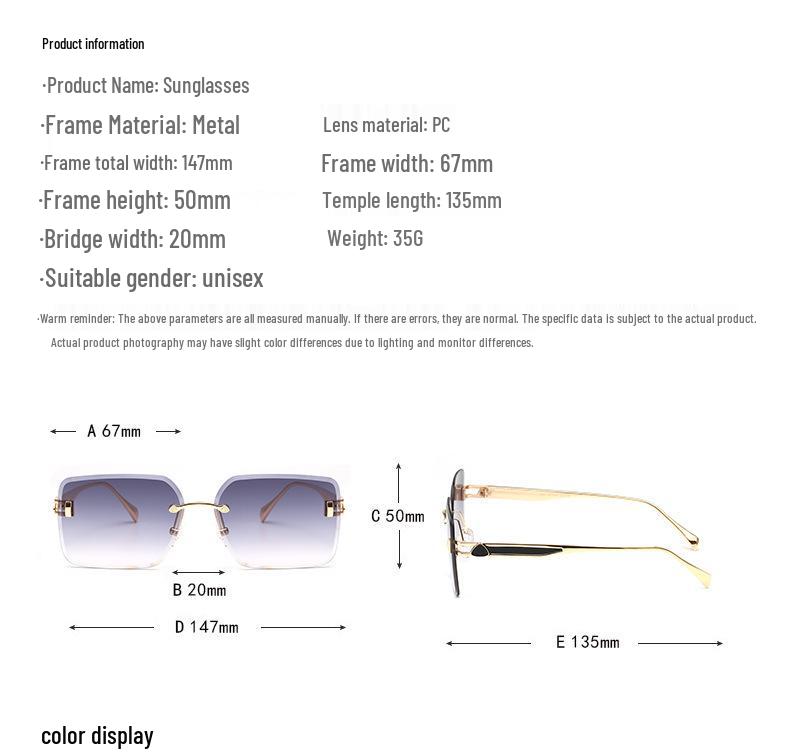European & American Frameless Gradient Sunglasses: Trendy Large Metal Frames