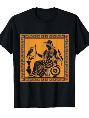 Athena Goddess Greek Mythology-with Golden Ancient Greek Art Design-100% Cotton O-neck Short Sl