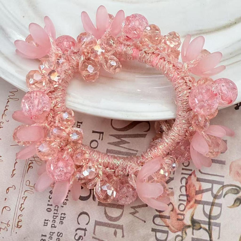 Retro Kwiatowy Kryształowy Gumka do Włosów - Wysoka Elastyczność, Prosty i Elegancki Dodatek do Włosów