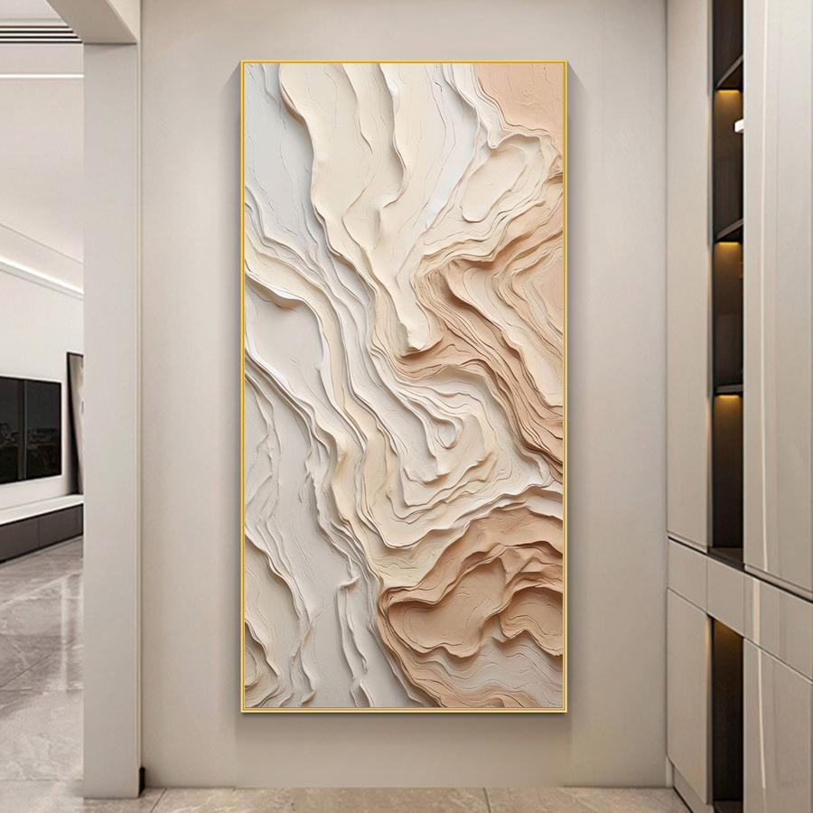 2D Flache Beige und Braune Linienwellen Wandkunst Drucke, Abstrakte Wandkunst, für Wohnzimmer Wanddeko, Kein Rahmen