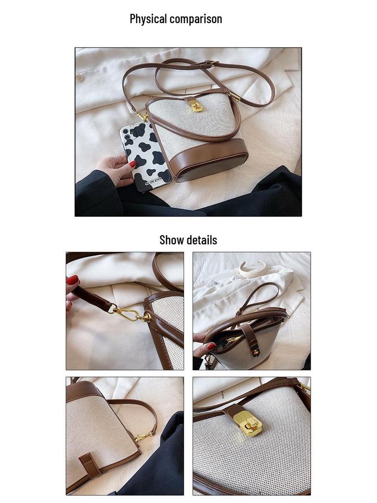 2025 Damen Retro Color Block Canvas Bucket Bag – Modische, vielseitige Pendler-Umhänge-/Crossbody-Tasche