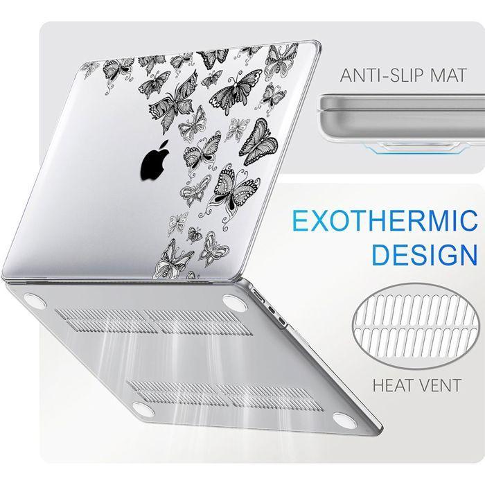 Coque pour MacBook Pro 14 Pouces M4 M3 M2 M1 Pro/Max 2024 2023 2021, Protection Rigide Ultra Slim Légère Motif Papillons