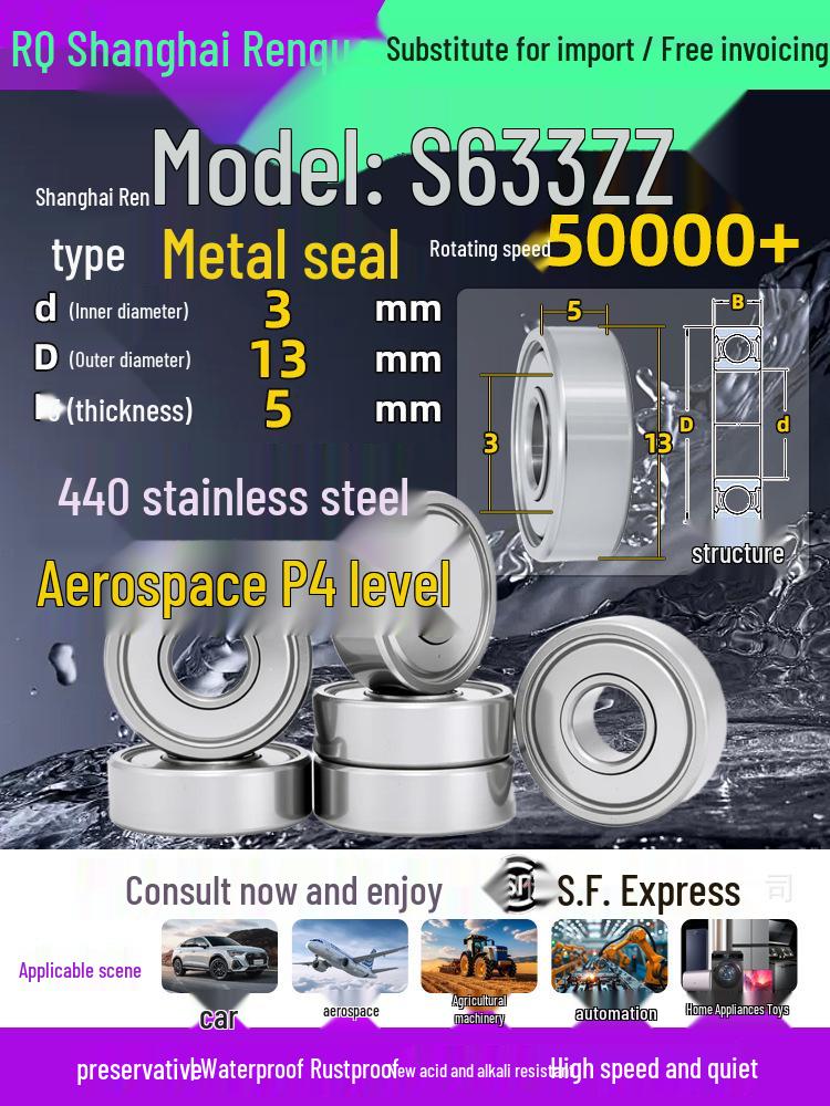 High-Speed Mini Micro Bearings Set: 440 Stainless Steel, 4 Models, 3 Bearings Each, Inner Diameter: 1, 2, 5, 6, 7, 8, 9, 10, 12mm